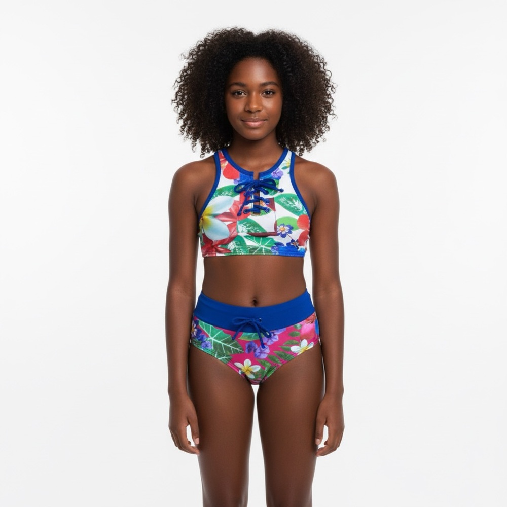 NEW Submarine Girls Hawaiian Floral 2-Piece Tankini Swimsuit Size‎ 14 / 12 Yrs - Picture 2 of 4